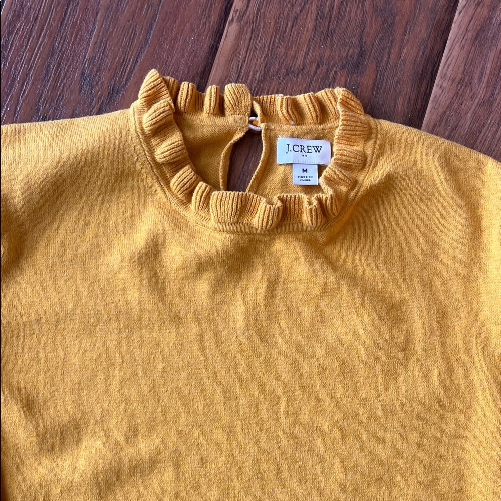 J. Crew Mustard Ruffle Neck Sweater Size M - Picture 3 of 7